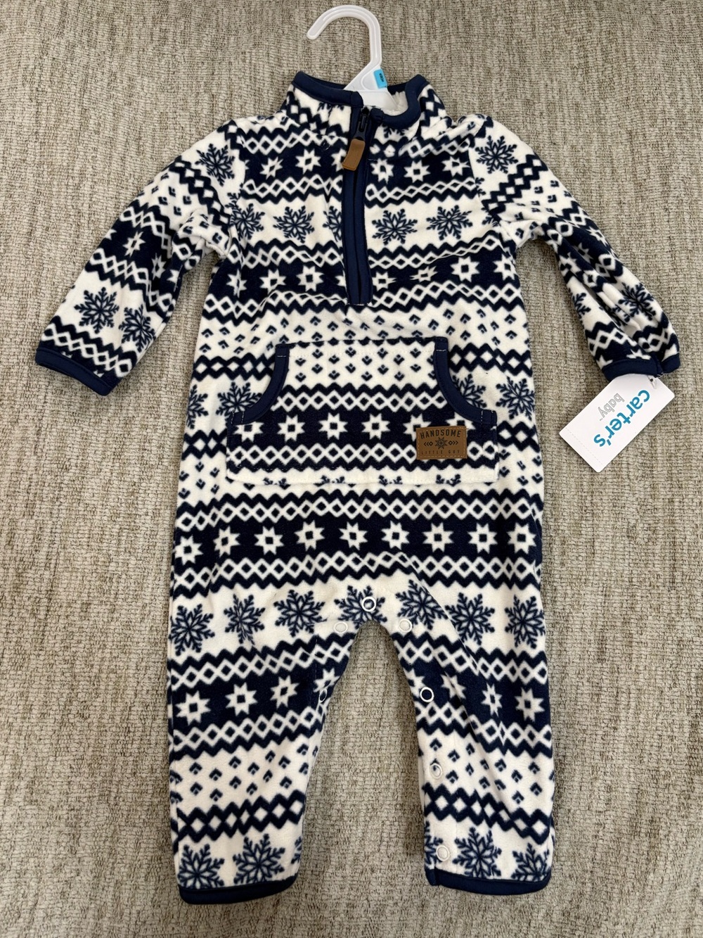 Carter's Navy and White Snowflake Fleece One-Piece
